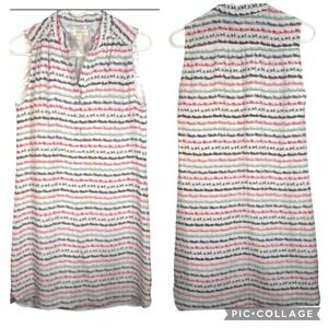 Britt Ryan Silk Dress Sleeveless Shift White Sneakers Quirky Artsy Preppy XS